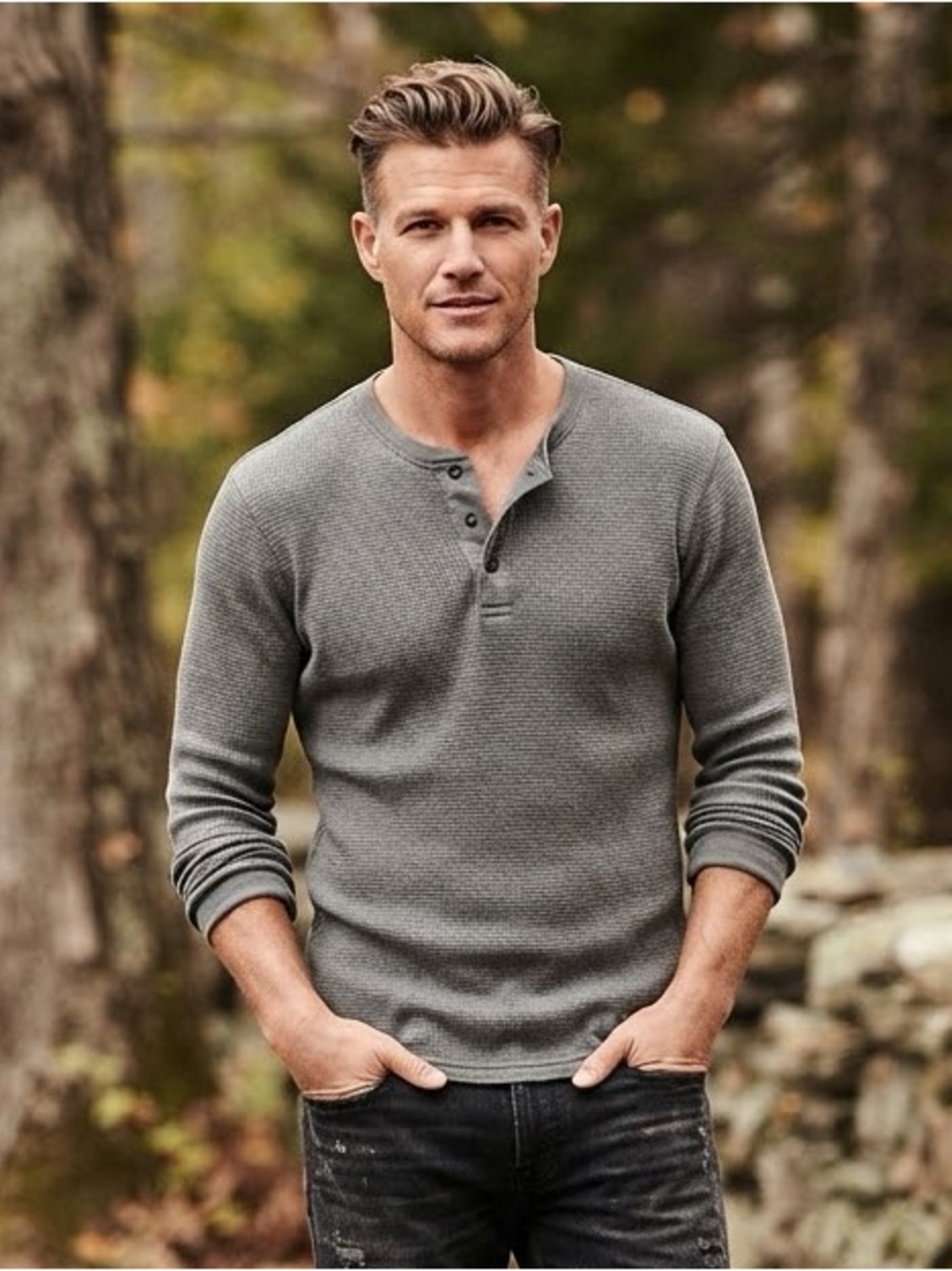 J Crew Mens Medium Charcoal Gray Henley Long Sleeve Thermal Shirt